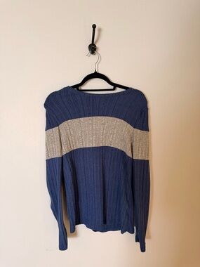 Women’s Blue and Gray Ribbed Knit Sweater
